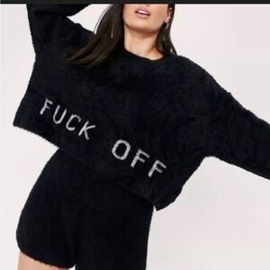 New never worn Nasty Gal black F off crop sweater small s